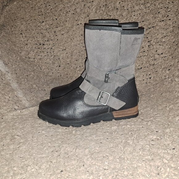 SOREL-Major Moto Boot-#NL2308-089-Black Leather/Gray Suede-Sz 8-NWOB - Picture 2 of 7